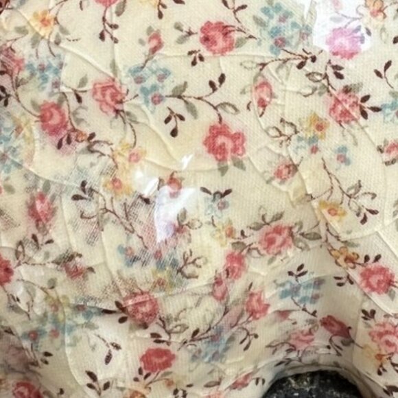 Vtg DECOUPAGE Ceramic CAT Kitten Kitty Floral Cream Fabric Pink Ribbon Bell 6" T - Picture 15 of 15